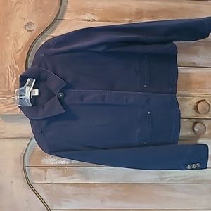 Dark blue, twill, Christopher & Banks Jacket with long sleeves and peplum hem.